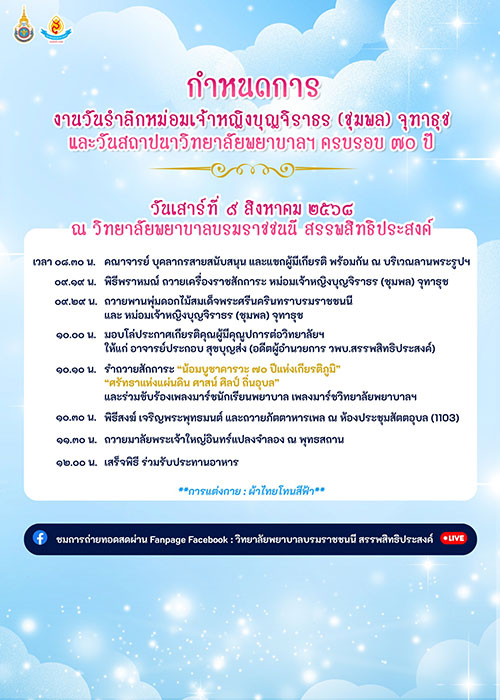70 ปีวันสถาปนาวิทยาลัยพยาบาลฯ และวันรำลึกหม่อมเจ้าหญิงบุญจิราธร