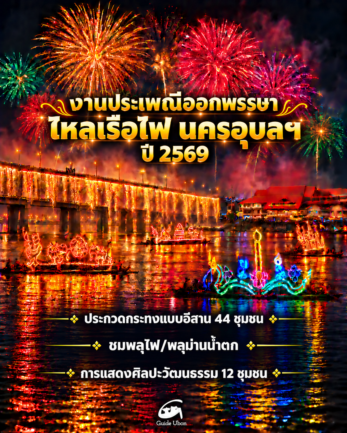 อุบลฯ ชวนชมไหลเรือไฟ 26 ต.ค. ตักบาตรเทโวฯ 27 ต.ค.นี้