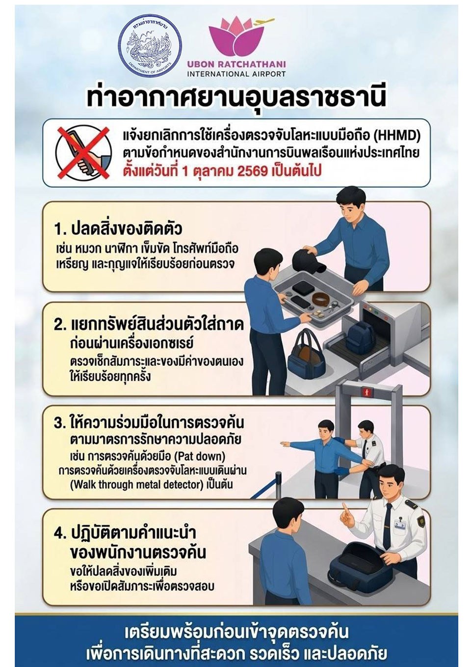 สนามบินอุบลฯ ยกเลิกใช้เครื่องสแกนมือ (HHMD) ดีเดย์ 1 ต.ค.69 นี้