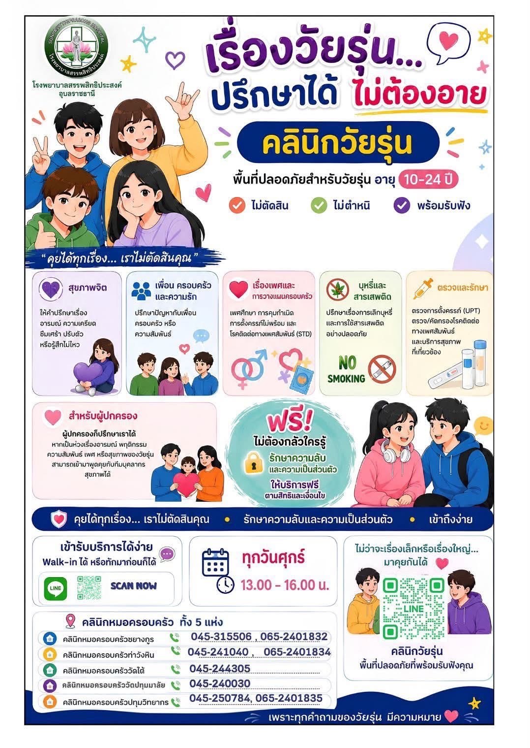 รพ.สรรพสิทธิประสงค์ เปิดคลินิกวัยรุ่นทุกวันศุกร์